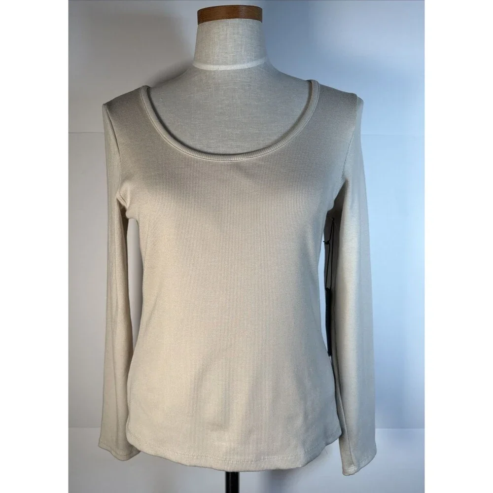 Tahari Long Sleeve Top Shirt  White Large NWT 